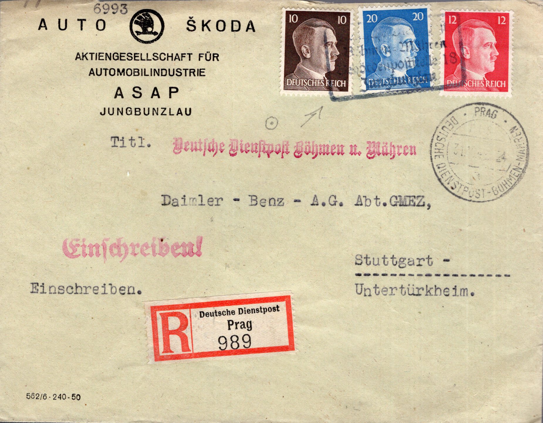 Beleg der Deutschen Dienstpost