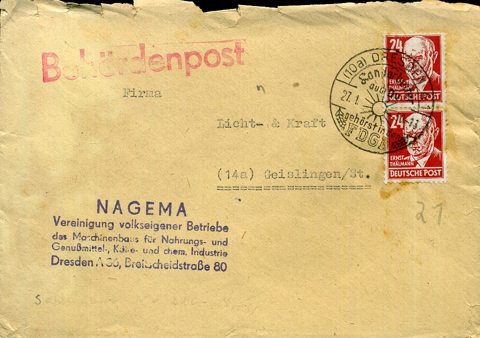 Landarbeiter, auch Du gehörst in den FDGB - Sonderstempel - Dresden A1